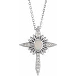 將圖片載入圖庫檢視器 Platinum 14k Yellow Rose White Gold Genuine Opal Diamond Nativity Cross Pendant Charm Necklace
