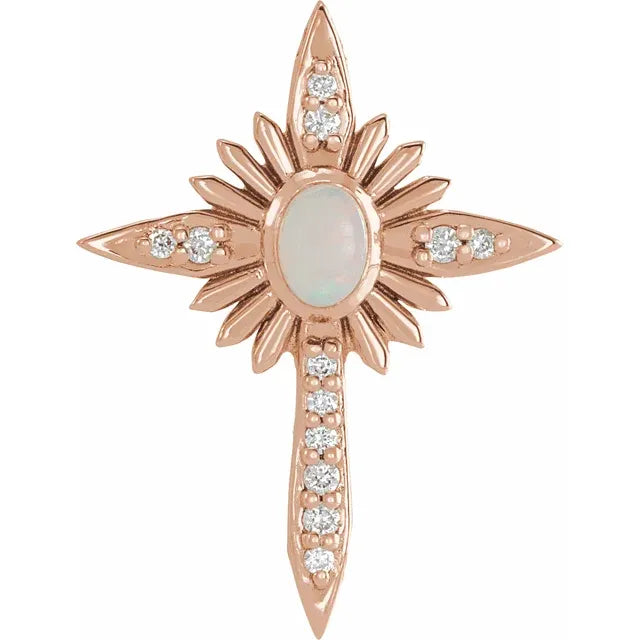 Platinum 14k Yellow Rose White Gold Genuine Opal Diamond Nativity Cross Pendant Charm Necklace