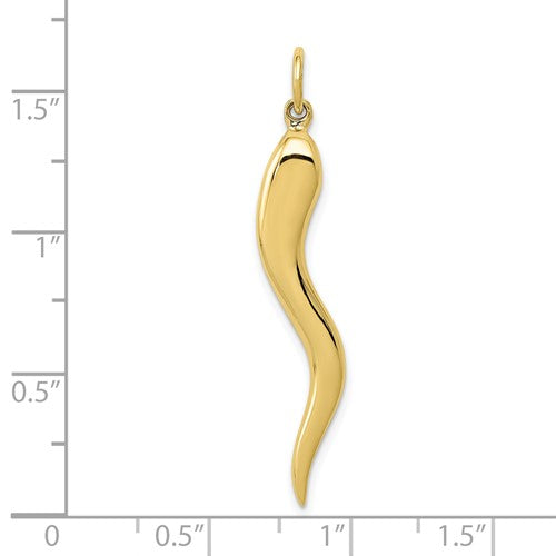 10k Yellow Gold Lucky Italian Horn 3D Pendant Charm