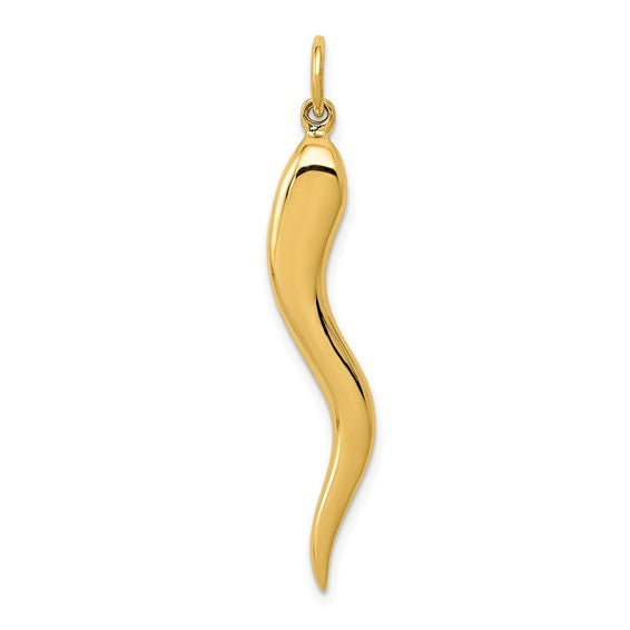 10k Yellow Gold Lucky Italian Horn 3D Pendant Charm