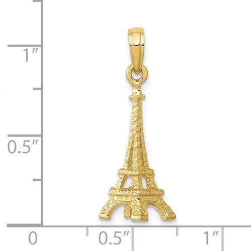 10k Yellow Gold Paris Eiffel Tower 3D Pendant Charm