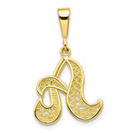Afbeelding in Gallery-weergave laden, 10K Yellow Gold Initial Letter A Cursive Script Alphabet Filigree Pendant Charm
