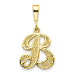 Load image into Gallery viewer, 10K Yellow Gold Initial Letter B Cursive Script Alphabet Filigree Pendant Charm

