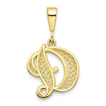 Afbeelding in Gallery-weergave laden, 10K Yellow Gold Initial Letter D Cursive Script Alphabet Filigree Pendant Charm
