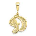 Załaduj obraz do przeglądarki galerii, 10K Yellow Gold Initial Letter D Cursive Script Alphabet Filigree Pendant Charm
