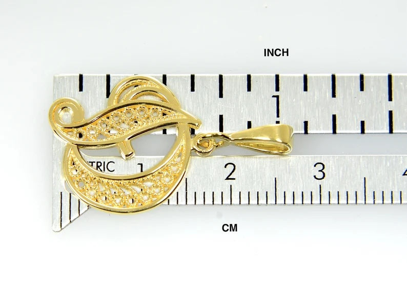 10K Yellow Gold Initial Letter D Cursive Script Alphabet Filigree Pendant Charm