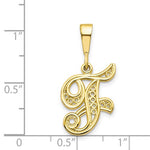 Load image into Gallery viewer, 10K Yellow Gold Initial Letter F Cursive Script Alphabet Filigree Pendant Charm
