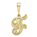 Load image into Gallery viewer, 10K Yellow Gold Initial Letter F Cursive Script Alphabet Filigree Pendant Charm
