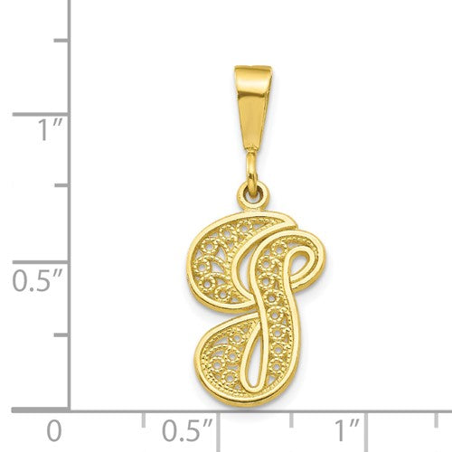 10K Yellow Gold Initial Letter G Cursive Script Alphabet Filigree Pendant Charm