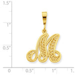 Load image into Gallery viewer, 10K Yellow Gold Initial Letter M Cursive Script Alphabet Filigree Pendant Charm
