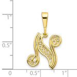 Load image into Gallery viewer, 10K Yellow Gold Initial Letter N Cursive Script Alphabet Filigree Pendant Charm
