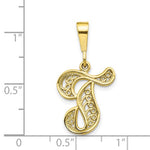 Afbeelding in Gallery-weergave laden, 10K Yellow Gold Initial Letter T Cursive Script Alphabet Filigree Pendant Charm
