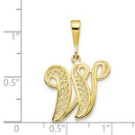 Load image into Gallery viewer, 10K Yellow Gold Initial Letter W Cursive Script Alphabet Filigree Pendant Charm
