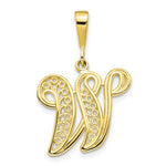 Afbeelding in Gallery-weergave laden, 10K Yellow Gold Initial Letter W Cursive Script Alphabet Filigree Pendant Charm

