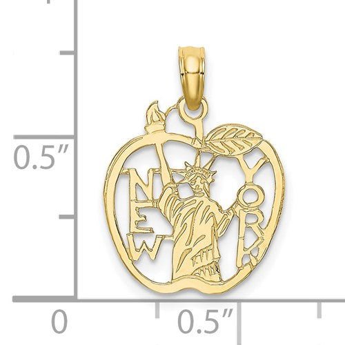 10k Yellow Gold New York Statue of Liberty Apple Cut Out Pendant Charm
