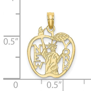 10k Yellow Gold New York Statue of Liberty Apple Cut Out Pendant Charm