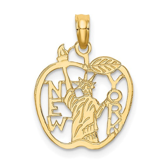 10k Yellow Gold New York Statue of Liberty Apple Cut Out Pendant Charm