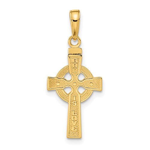 10k Yellow Gold Celtic Cross God Is Love Reversible Pendant Charm