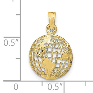10k Yellow Gold World Globe Pendant Charm
