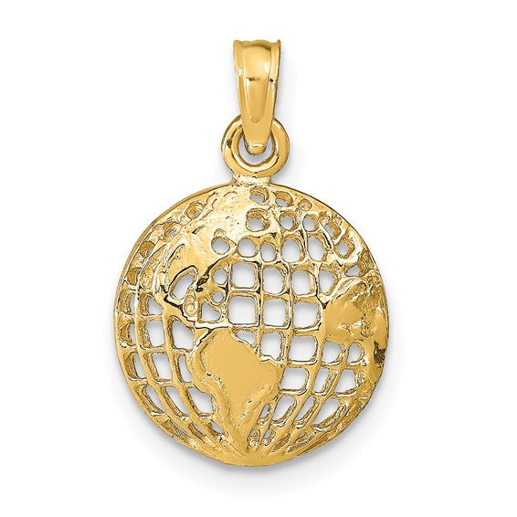 10k Yellow Gold World Globe Pendant Charm