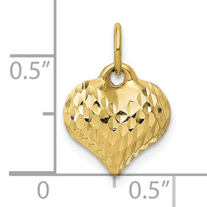 10k Yellow Gold Puffy Heart 3D Textured Small Pendant Charm
