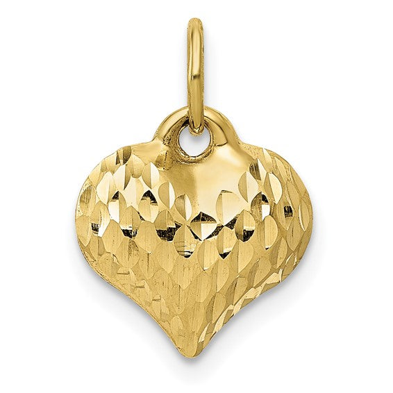 10k Yellow Gold Puffy Heart 3D Textured Small Pendant Charm
