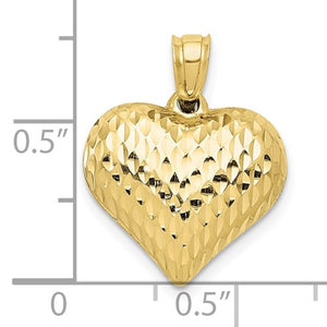 10k Yellow Gold Puffy Heart 3D Textured Pendant Charm