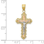 Carregar imagem no visualizador da galeria, 10k Yellow Rose White Gold Tri Color Crucifix Cross Pendant Charm

