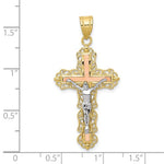 Lade das Bild in den Galerie-Viewer, 10k Yellow Rose White Gold Tri Color Crucifix Cross Pendant Charm
