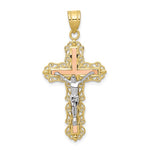將圖片載入圖庫檢視器 10k Yellow Rose White Gold Tri Color Crucifix Cross Pendant Charm

