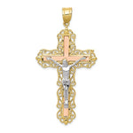 Kép betöltése a galériamegjelenítőbe: 10k Yellow Rose White Gold Tri Color Crucifix Cross Large Pendant Charm
