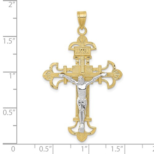 10k Yellow White Gold Two Tone INRI Crucifix Cross Large Pendant Charm