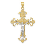 Indlæs billede til gallerivisning 10k Yellow White Gold Two Tone INRI Crucifix Cross Large Pendant Charm
