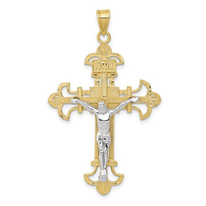 10k Yellow White Gold Two Tone INRI Crucifix Cross Large Pendant Charm