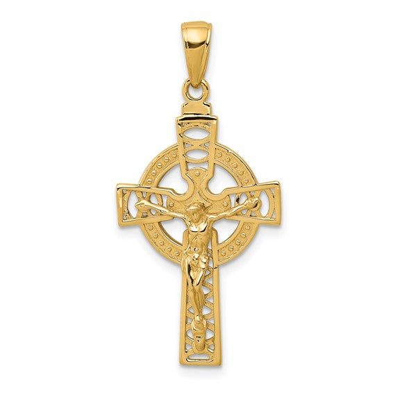 10k Yellow Gold Celtic Crucifix Cross Pendant Charm