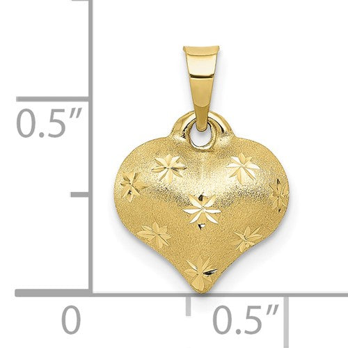 10k Yellow Gold Puffy Heart 3D Diamond Cut Polished Satin Small Pendant Charm