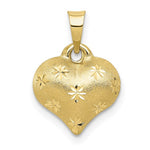 이미지를 갤러리 뷰어에 로드 , 10k Yellow Gold Puffy Heart 3D Diamond Cut Polished Satin Small Pendant Charm
