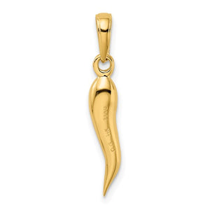 10k Yellow Gold Good Luck Italian Horn 3D Pendant Charm
