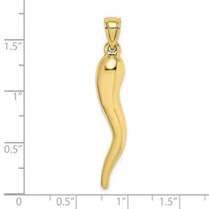 10k Yellow Gold Lucky Italian Horn 3D Large Pendant Charm