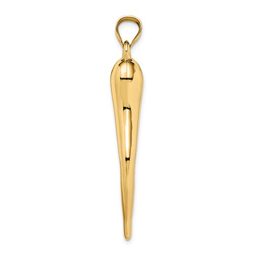 10k Yellow Gold Lucky Italian Horn 3D Large Pendant Charm