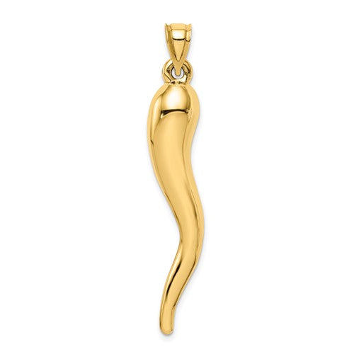 10k Yellow Gold Lucky Italian Horn 3D Large Pendant Charm
