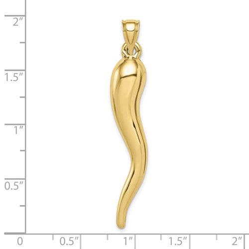 10k Yellow Gold Lucky Italian Horn 3D Large Pendant Charm