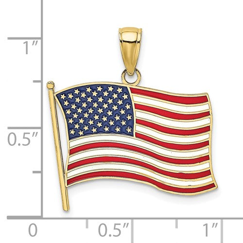 10k Yellow Gold with Enamel USA American Flag Pendant Charm