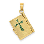 Kép betöltése a galériamegjelenítőbe: 10k Yellow Gold Enamel An Irish Prayer Book Four Leaf Clover 3D Pendant Charm

