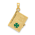 Load image into Gallery viewer, 10k Yellow Gold Enamel An Irish Prayer Book Four Leaf Clover 3D Pendant Charm
