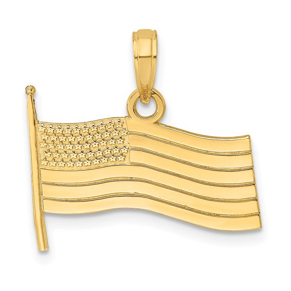 10k Yellow Gold USA American Flag Pendant Charm