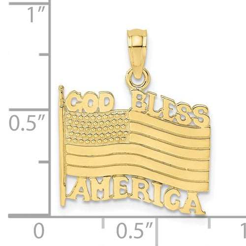 10k Yellow Gold USA God Bless America Flag Pendant Charm