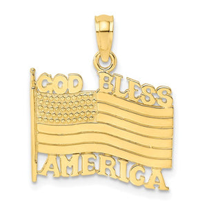 10k Yellow Gold USA God Bless America Flag Pendant Charm