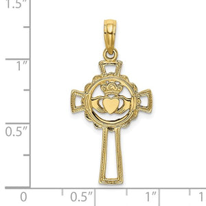10k Yellow Gold Claddagh Cross Pendant Charm
