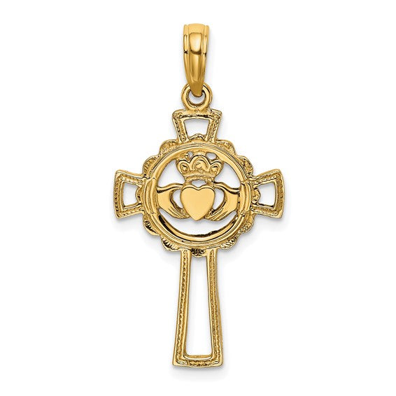 10k Yellow Gold Claddagh Cross Pendant Charm